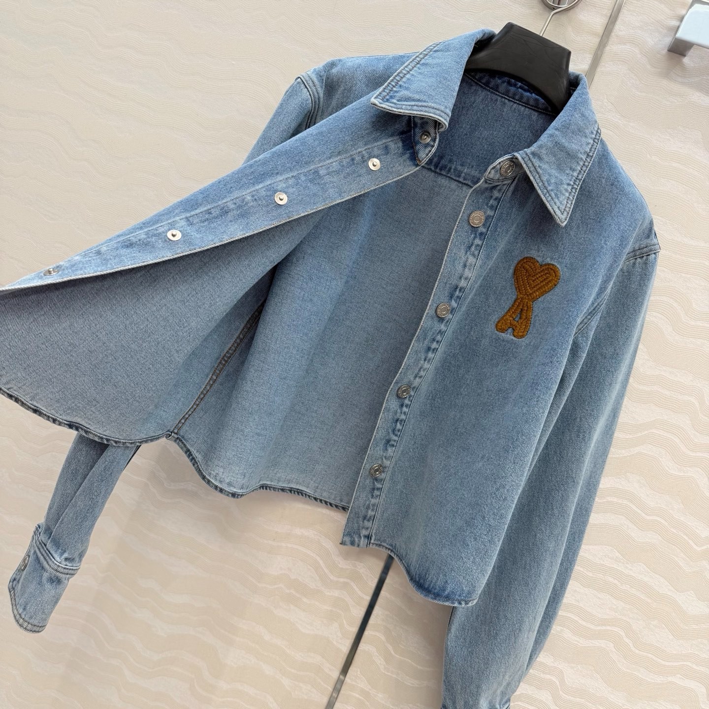 Ami Vintage Washed Blue Denim Cropped Jacket — Women’s Size S