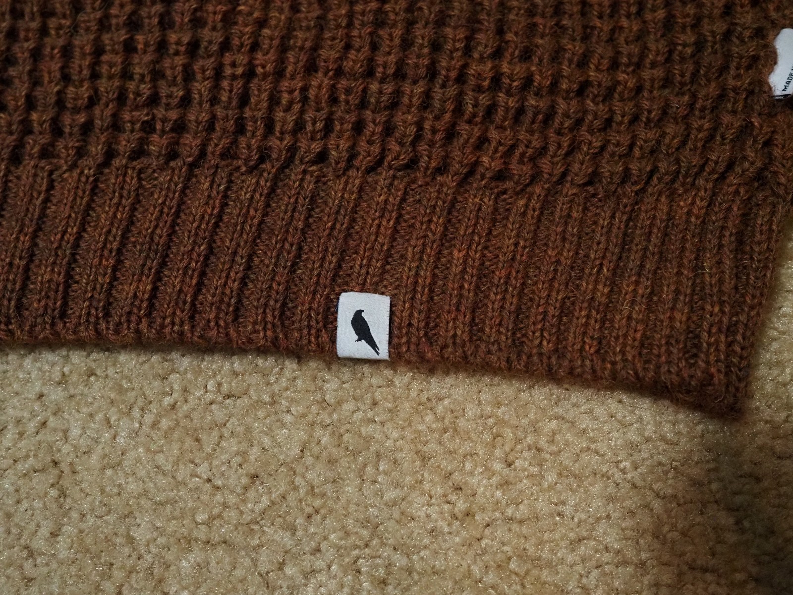 Peregrine Waffle Crew Neck Jumper Cinnamon Sweater Wool Mens Small NWOT