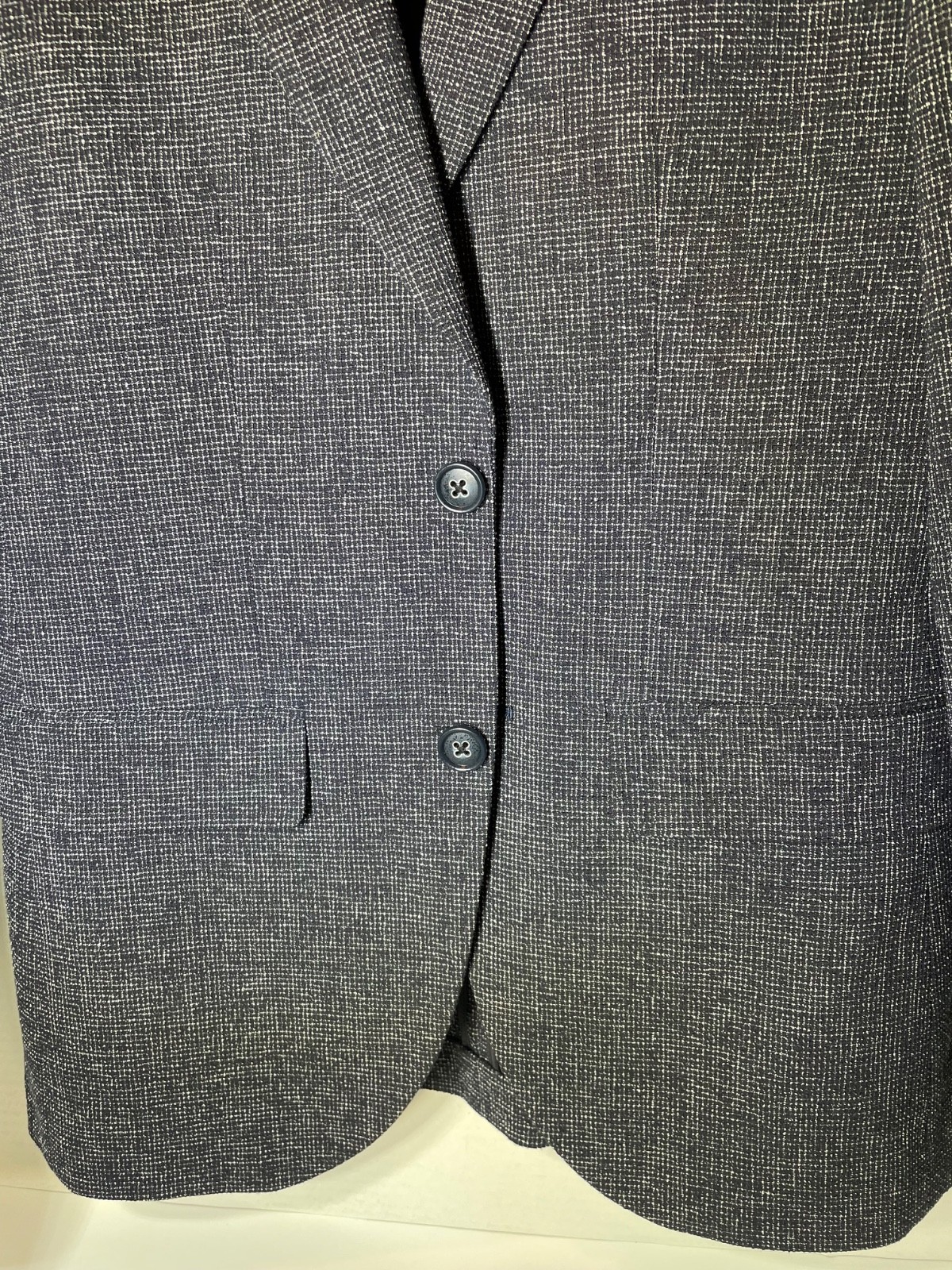 Moss London 40 Men Gray Chevron Slim Fit Tweed Wool-Blend Single-Breasted Blazer