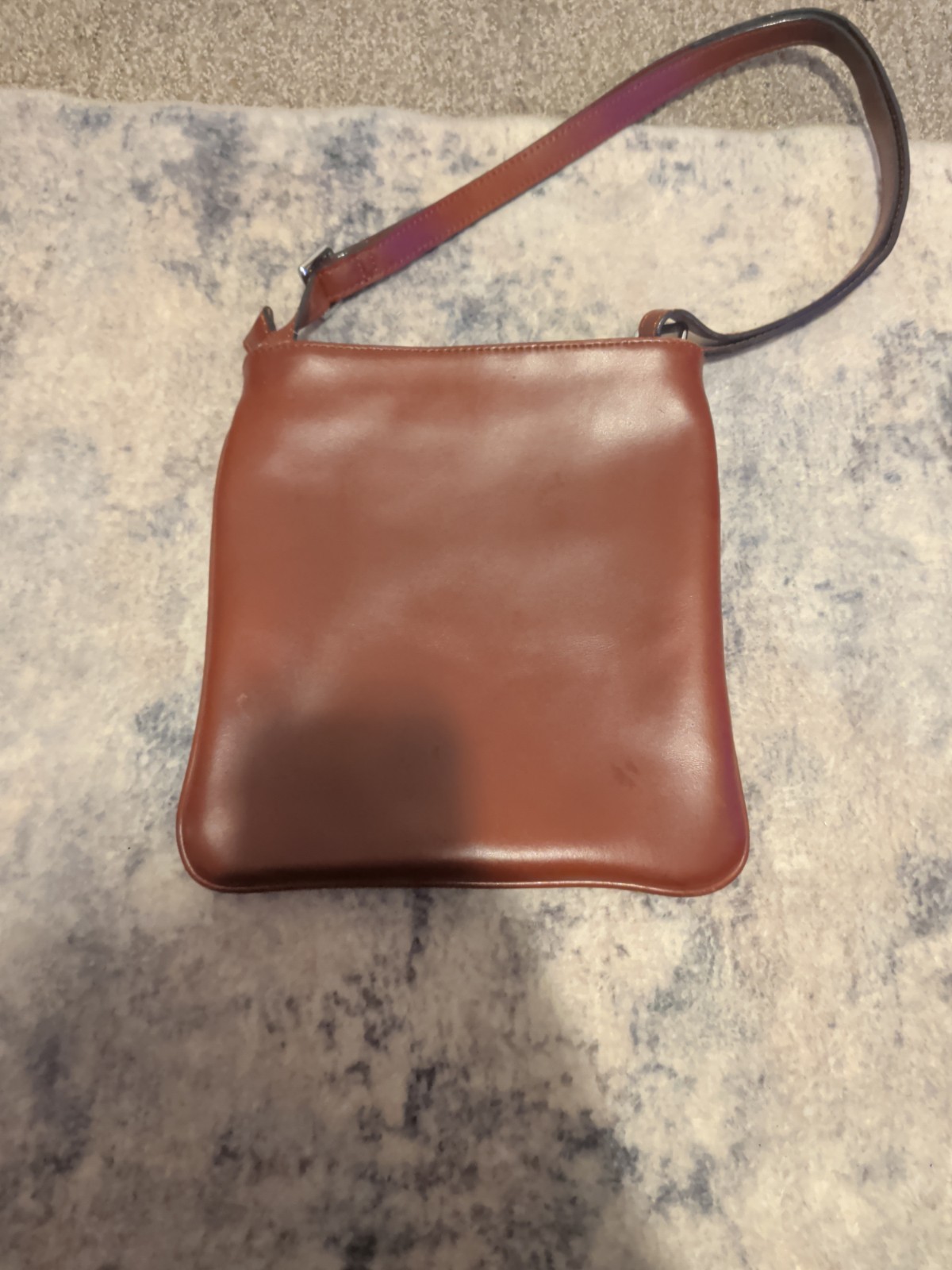 Stauer Brown Leather Shoulder Purse Bag Adj Strap Zip Close 10×9