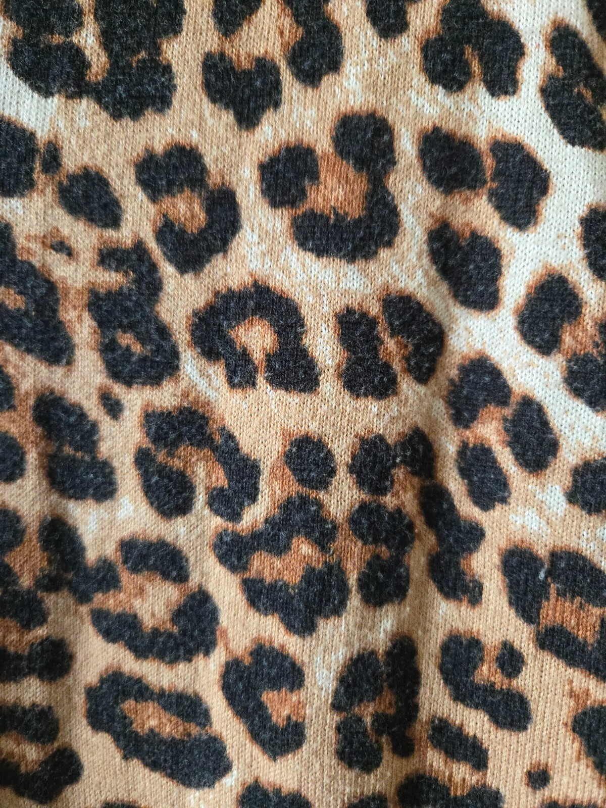 Ann Taylor Black & Tan Animal Leopard Print Lt Wgt Crew Cardigan Sweater 12 14 L