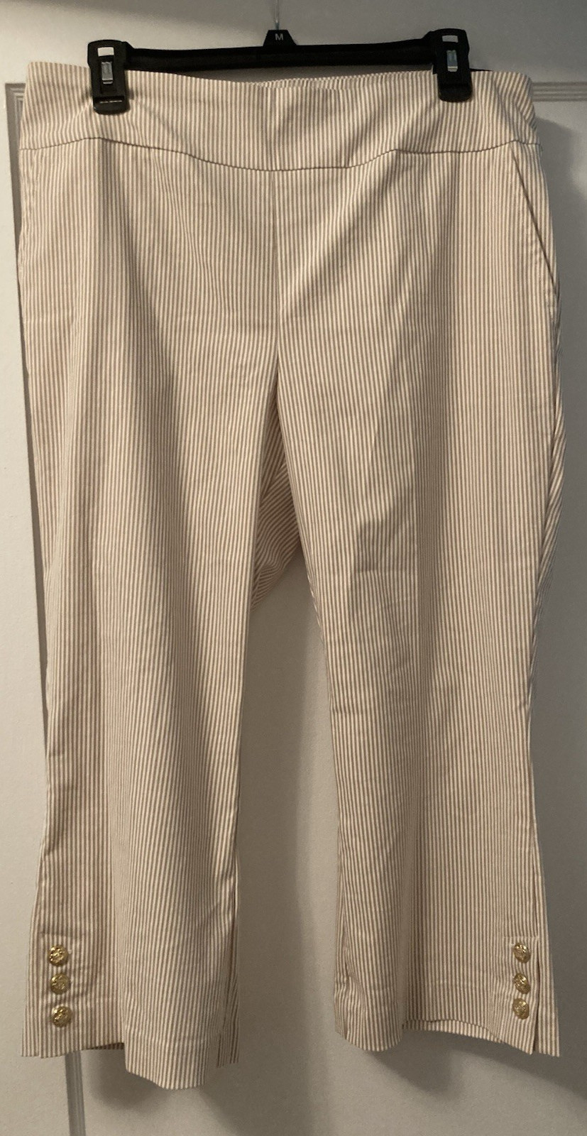 Women’s Counterparts NWT Large Mid-Rise Crop Pull-On Stretch White & Tân Stripe