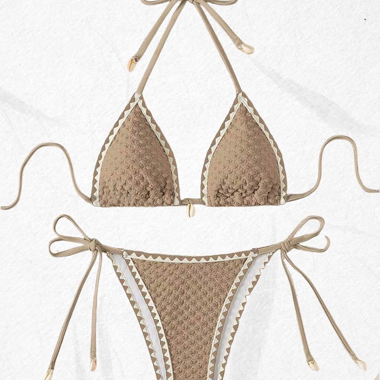 Womens Sexy Push Up Brazilian Bikini Swimwear Popped Crochet String Bathing Suit