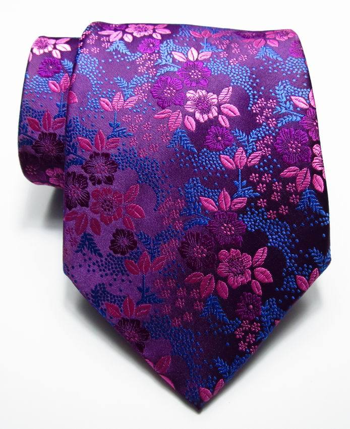 New Classic Floral Rose Blue JACQUARD WOVEN 100% Silk Men’s Tie Necktie