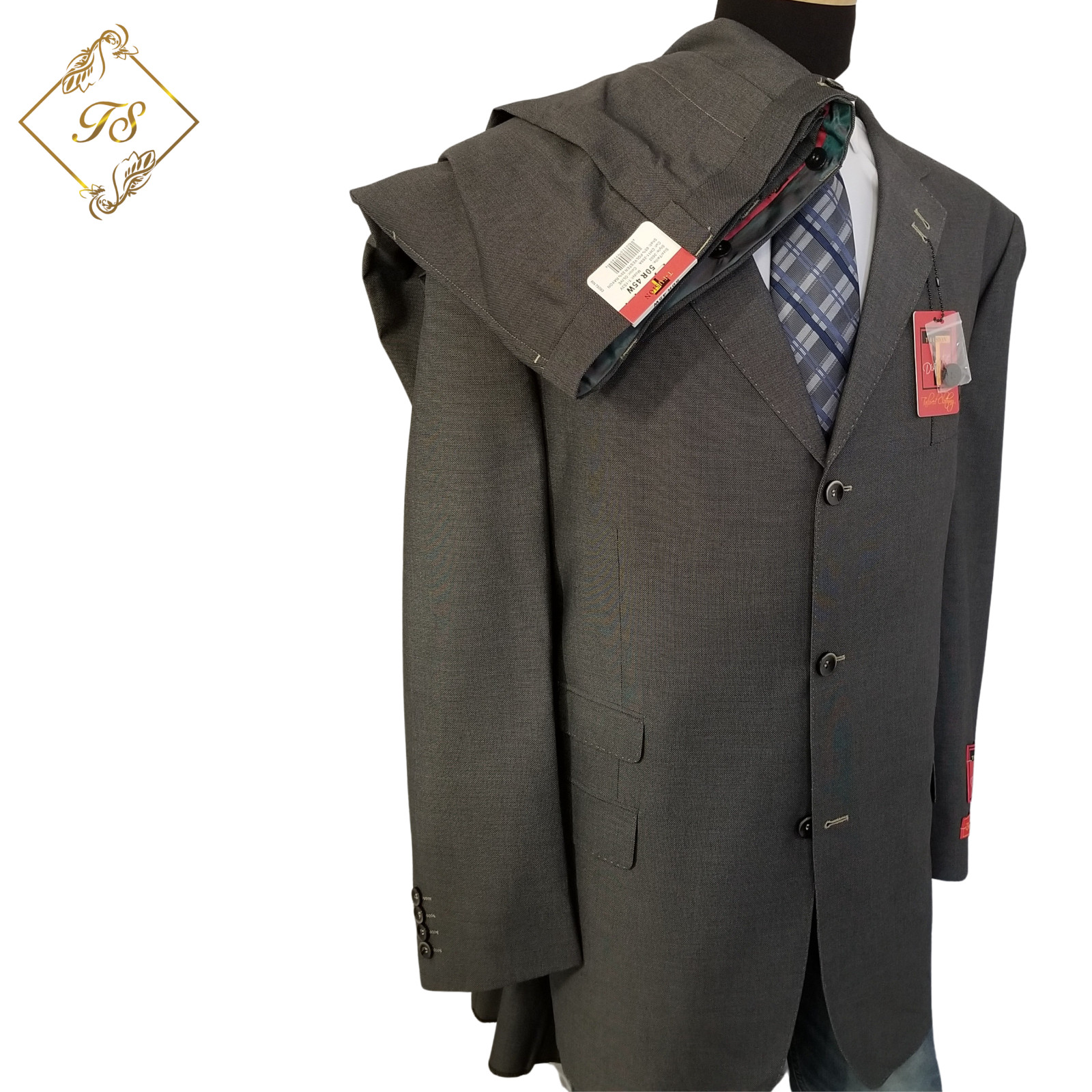 NEW $599 Tayion T-Fusion 2 Piece Olive Birdseye Suit Men’s 50R 44 X 36 Wide Leg