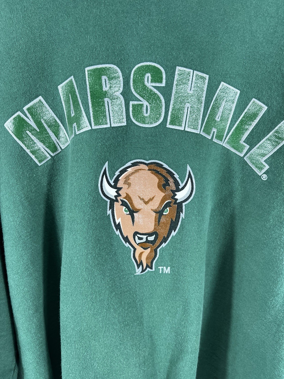 Vtg 90s Marshall University Sweatshirt USA Made Thundering Herd Green Crew XL