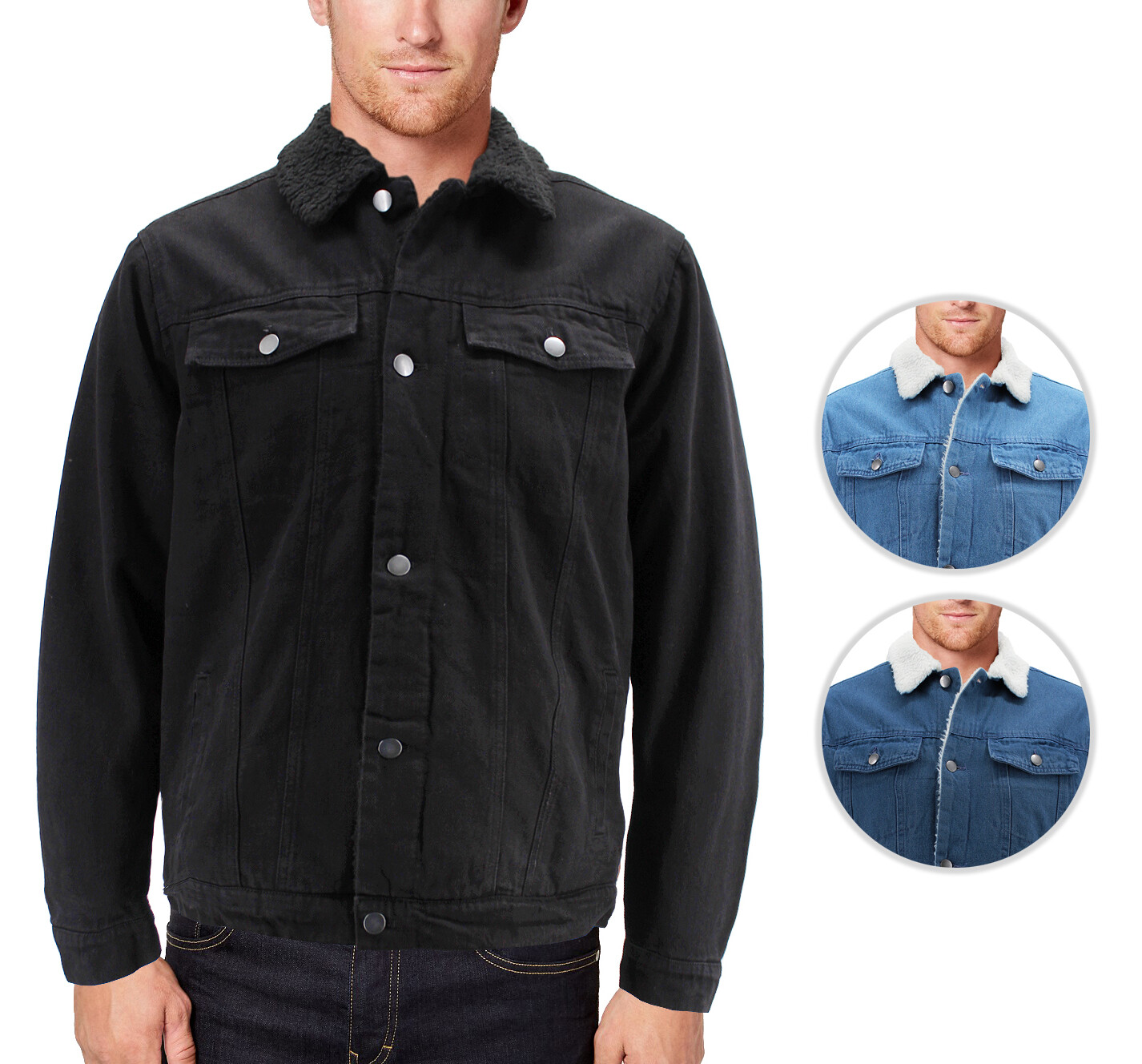 Men’s Casual Cotton Blend Sherpa Lined Button Up Denim Jean Trucker Jacket