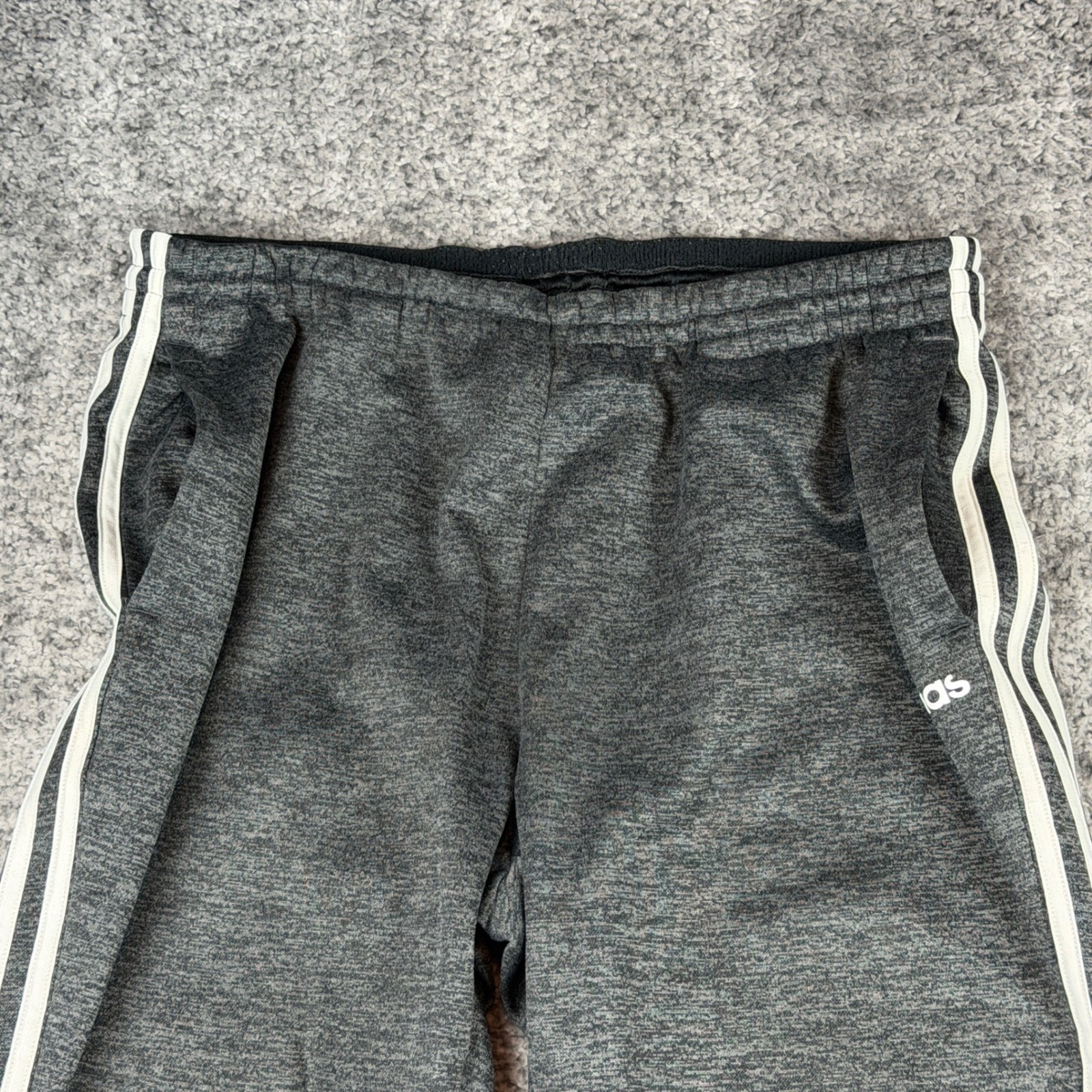 Adidas Men’s Large W34 L27 Charcoal Gray Jogger Pants White Stripes Athletic
