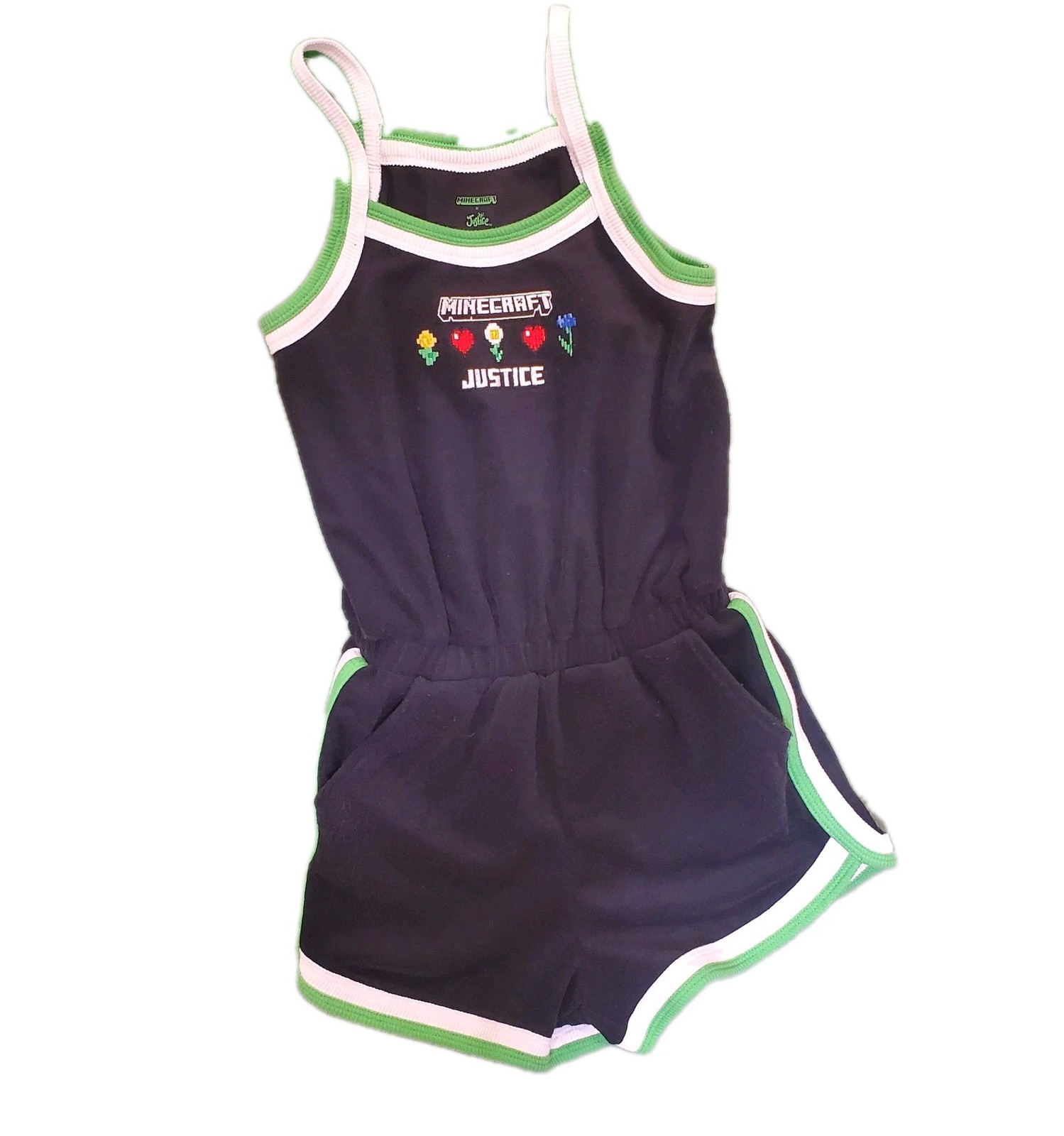 Justice Minecraft Romper Girls Size 7/8 Black Gamer Terry Sleeveless Pockets