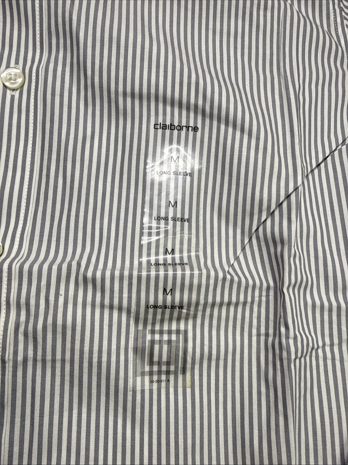 Claiborne Mens *NEW* Medium SlimFit Shirt White/Light Gray Stripe