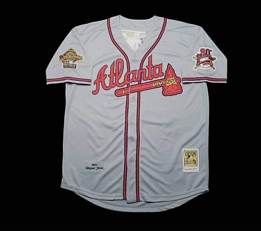 Chipper Jones Atlanta Braves 1995 Men’s Road Gra Baseball Jersey (M-3XL)