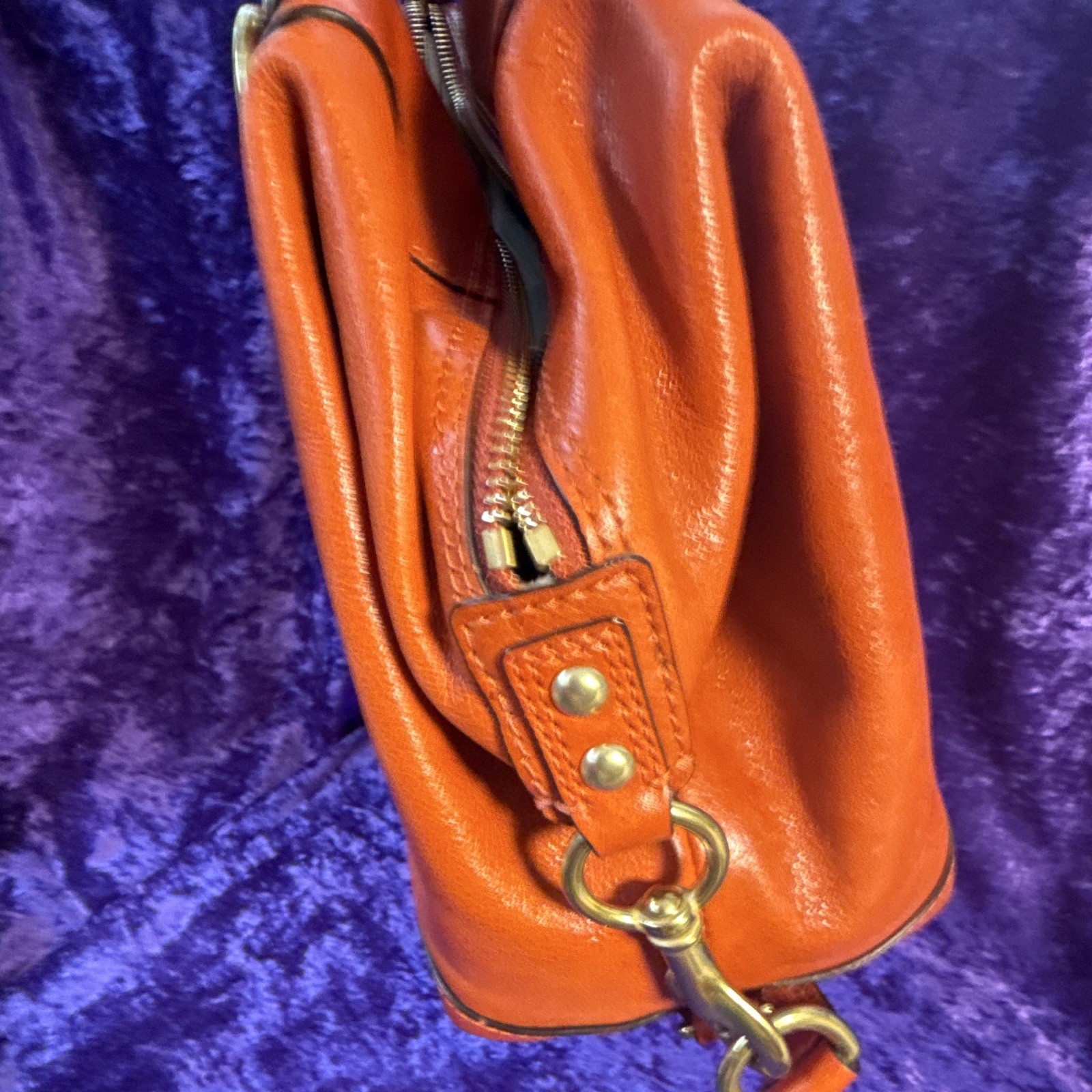 Coach Orange Large Satchel Top Handle Zip Detachable Strap Silver Hardware