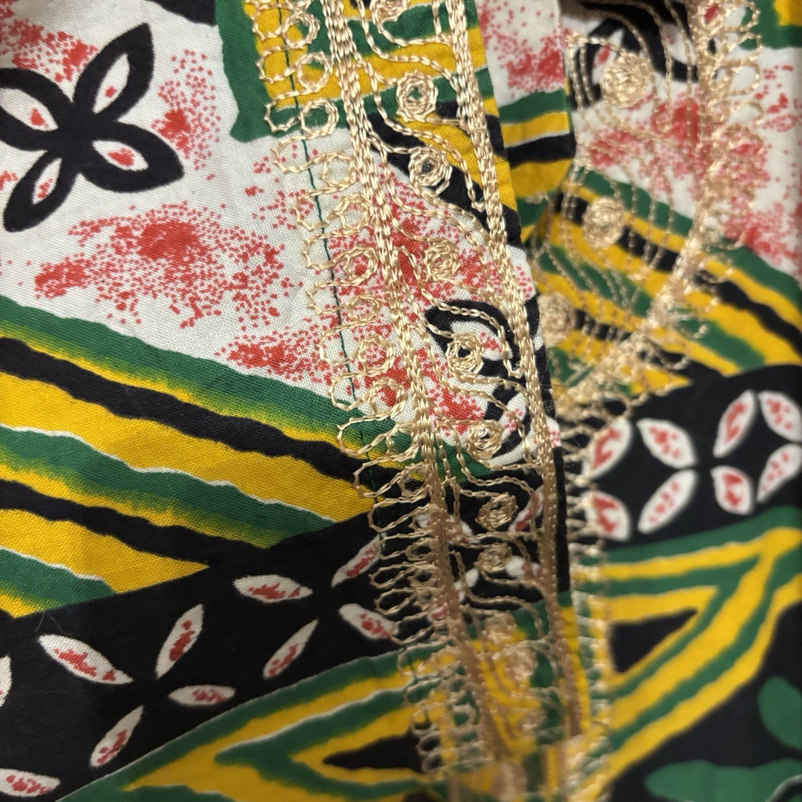 Vtg 90s Charles Smith Kenya 100% Cotton Embroidered Tunic Shirt Pockets L