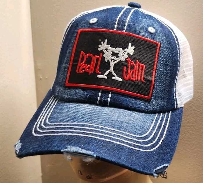 Pearl Jam Hat Distressed Blue Jean & White Mesh PEARL JAM HAT