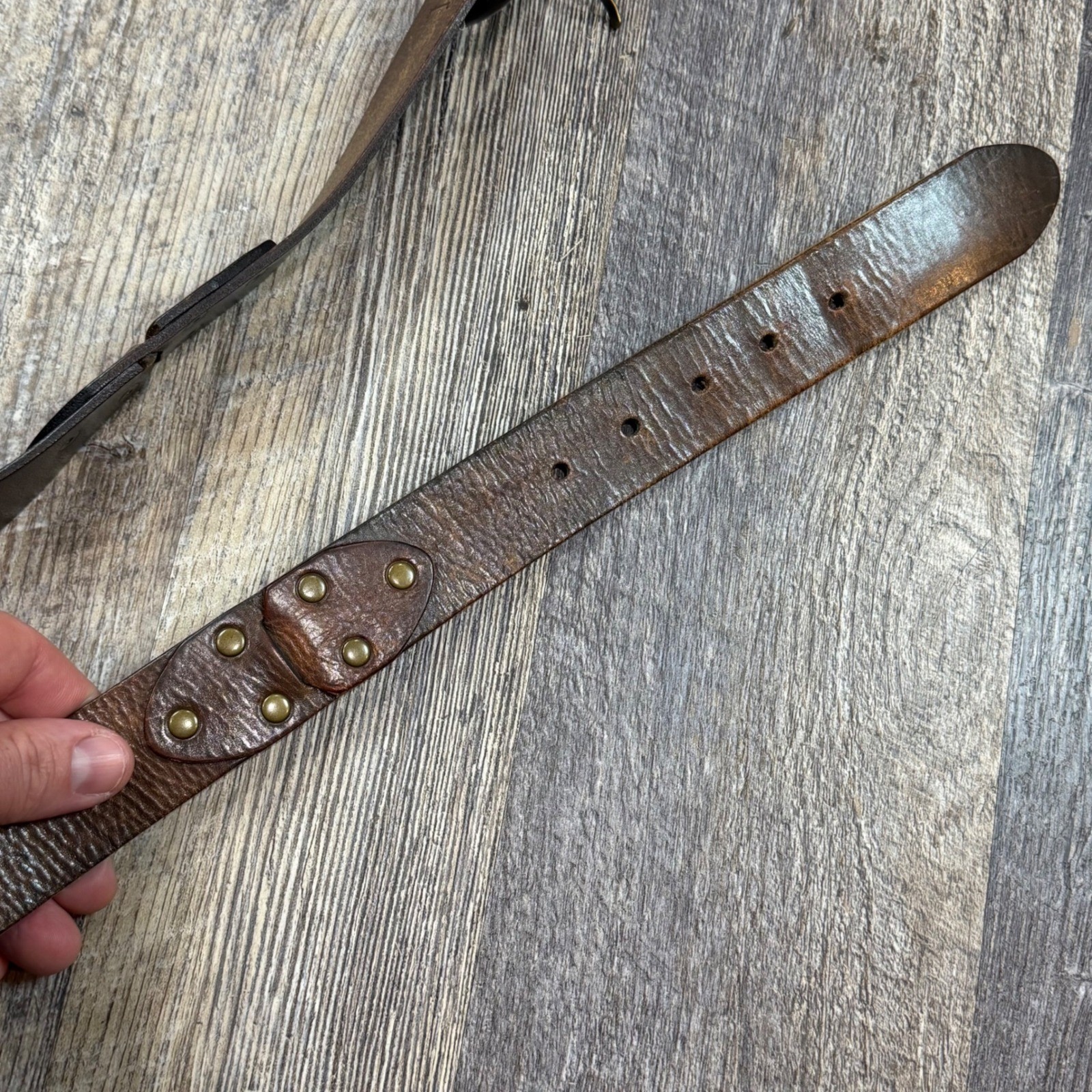 Fossil Brown Leather Studded Belt Womens Medium Distressed Rivet BT3707020