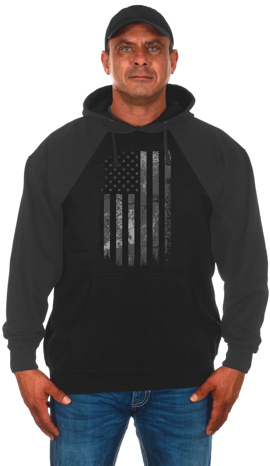 Men’s American Flag Pullover Hoodie Sweatshirt Distressed USA Design