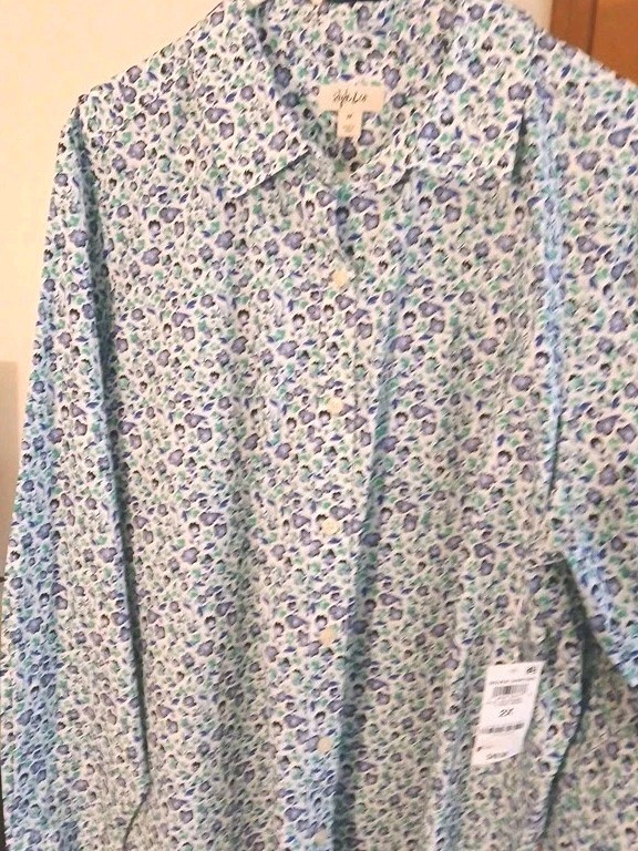 Style & Co 100%Cotton/Blue, Green & White Blouse Long Sleeve Sz 2X