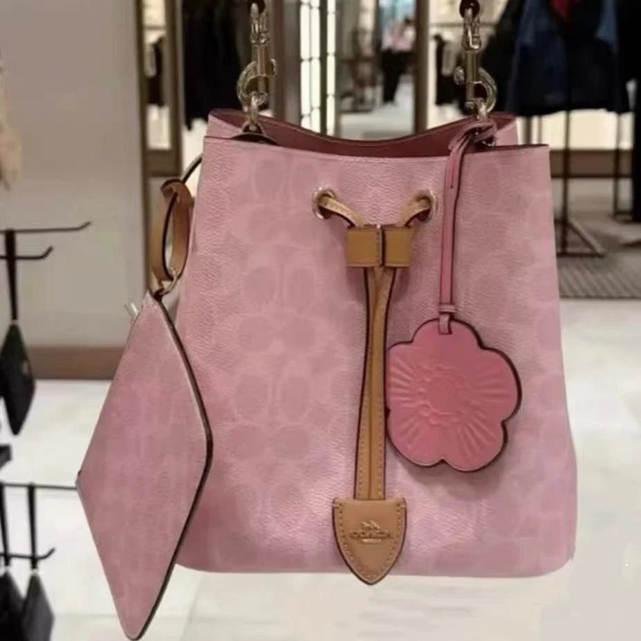 Coach CEA23 Rowan Bucket Bag In Signature Canvas Powder Pink Ships from US