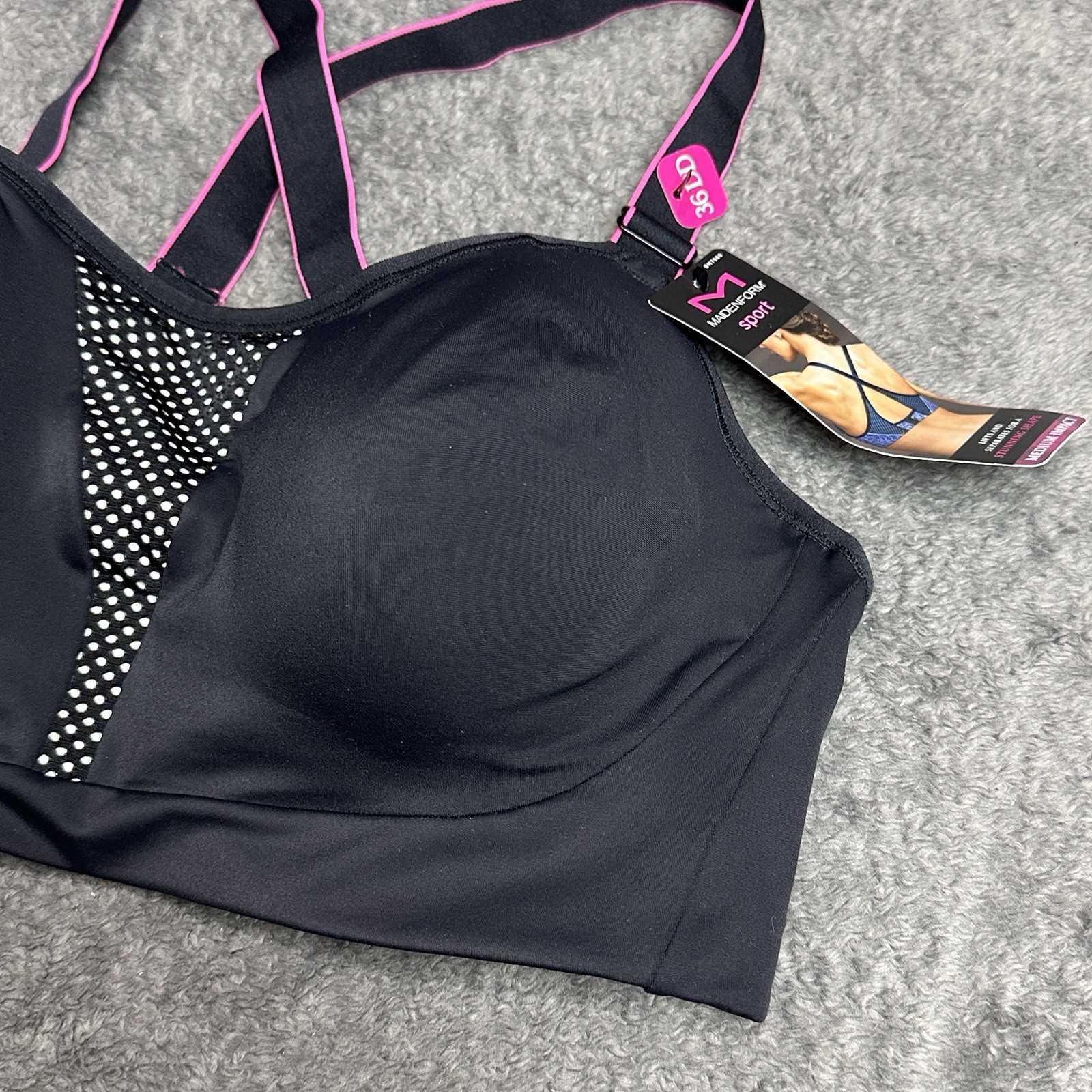 Maidenform DM7989 Ultimate Mid Impact Sports Bra Crossback UW 36DD Black $44