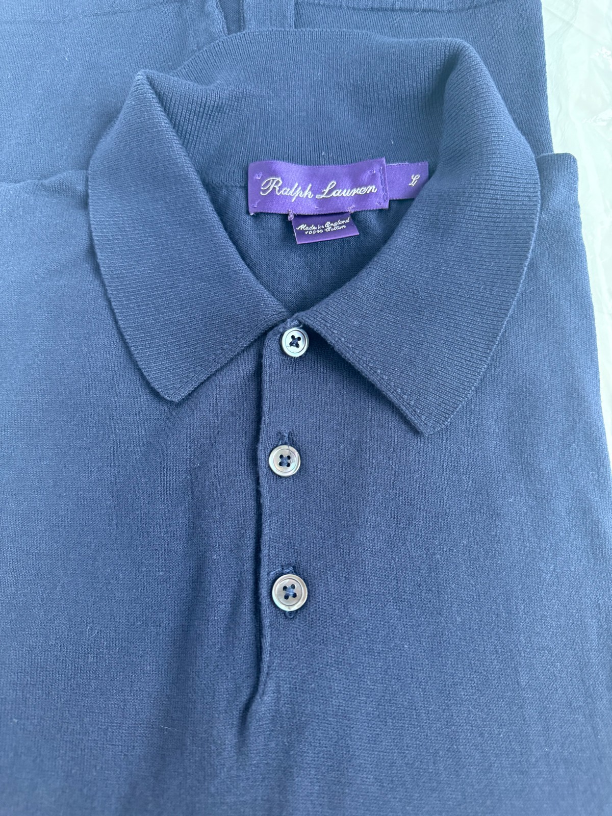 Ralph Lauren Purple Label Men Polo L Navy Blue Luxury Short Sleeve England