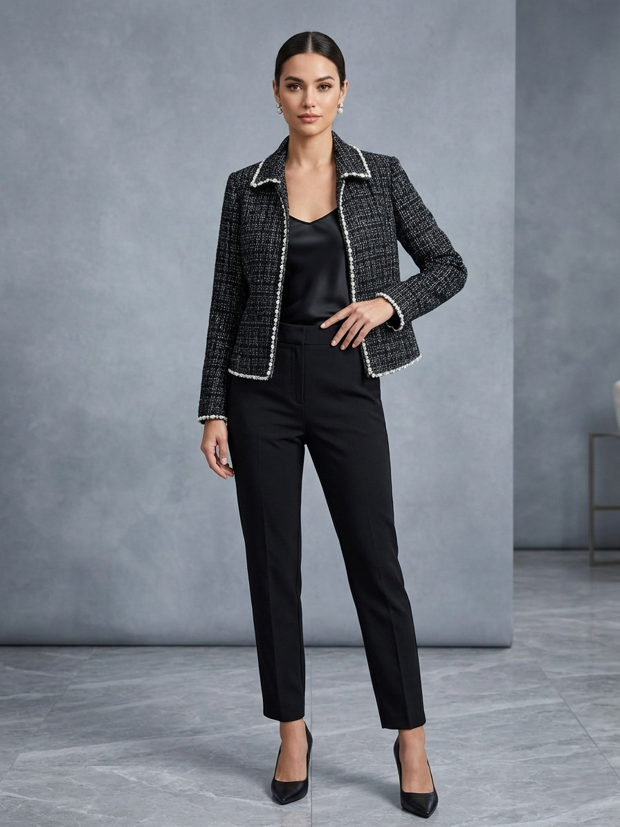 Pearl-Crystal Tweed Blazer Black, Sample, Size S The Noli Shop