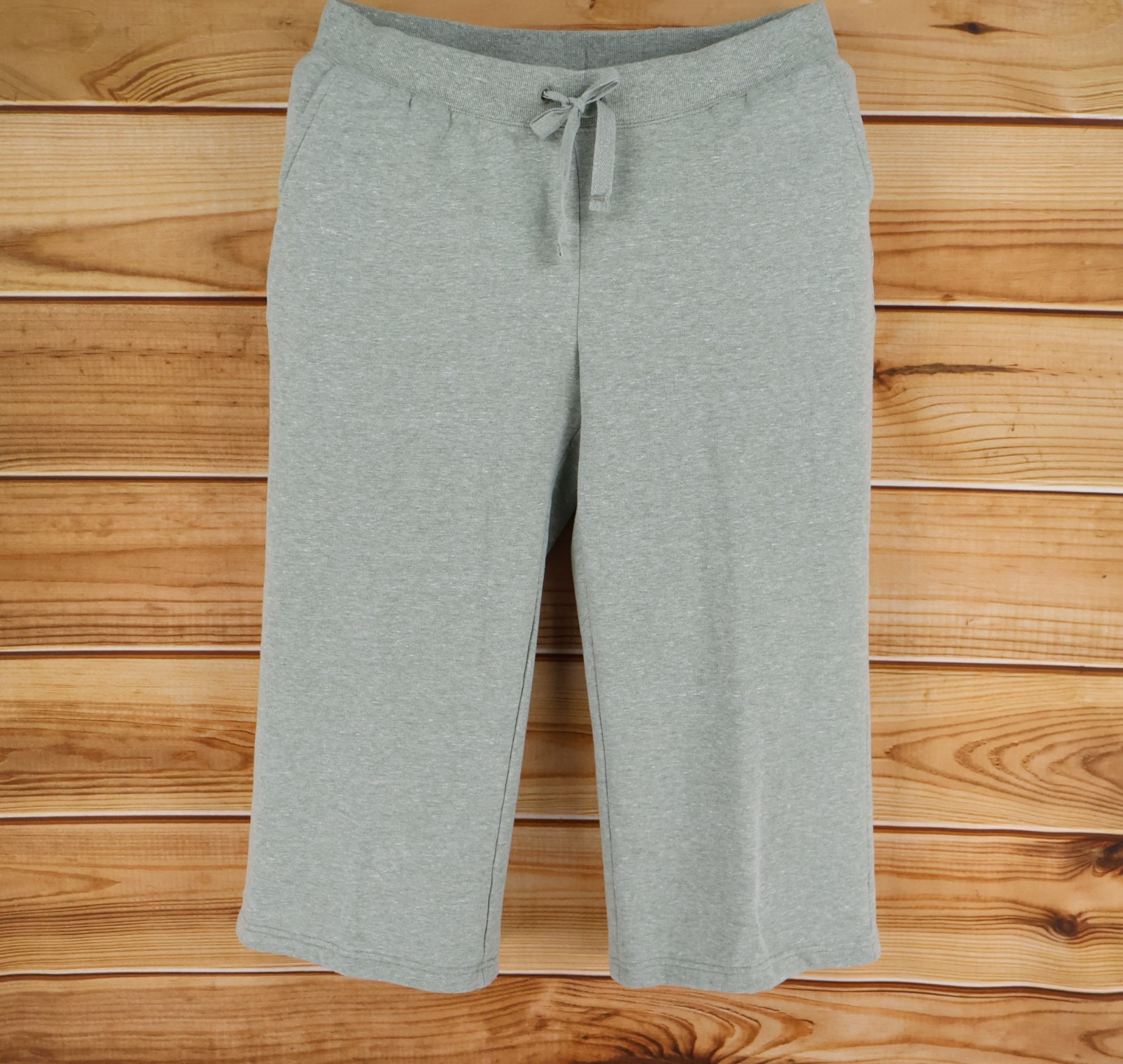 Idina Menzel Capri Sweatpants Womens Sz LP Green Heathered Cotton Blend Pockets