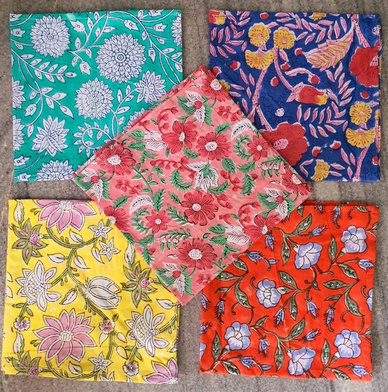 Assorted Hand Block Floral Print Napkins 100 % Cotton Dinner Table Cloth Napkins