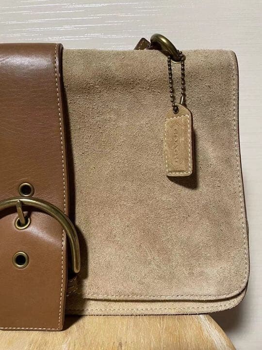 COACH Vintage Beige Suede Shoulder Bag Large A4 Business Tote 29cm 11.4in