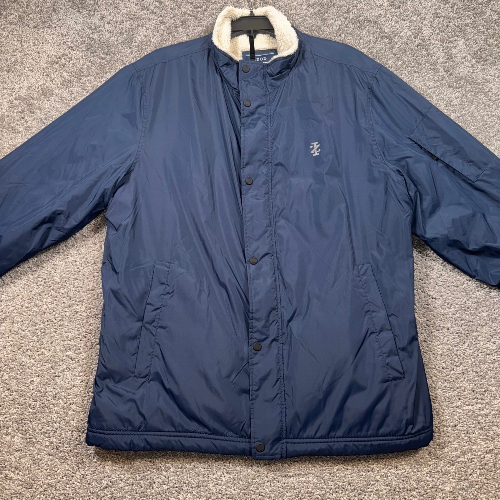 IZOD Mens Midweight Sherpa Lined All Weather Tech Jacket Navy Size Large NEW