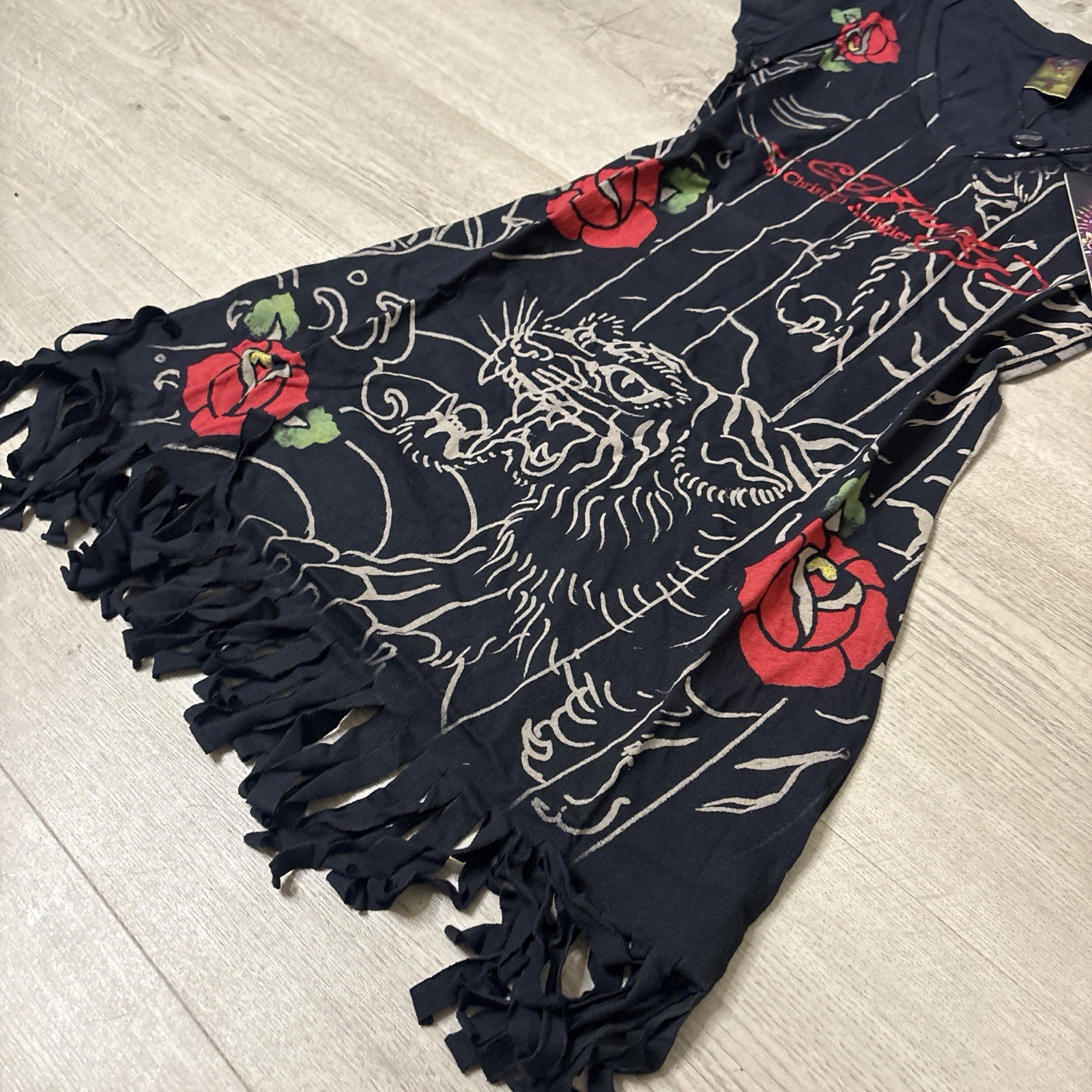 Vintage Ed Hardy By Christian Audigier Zebra Rose Dress Top Size S
