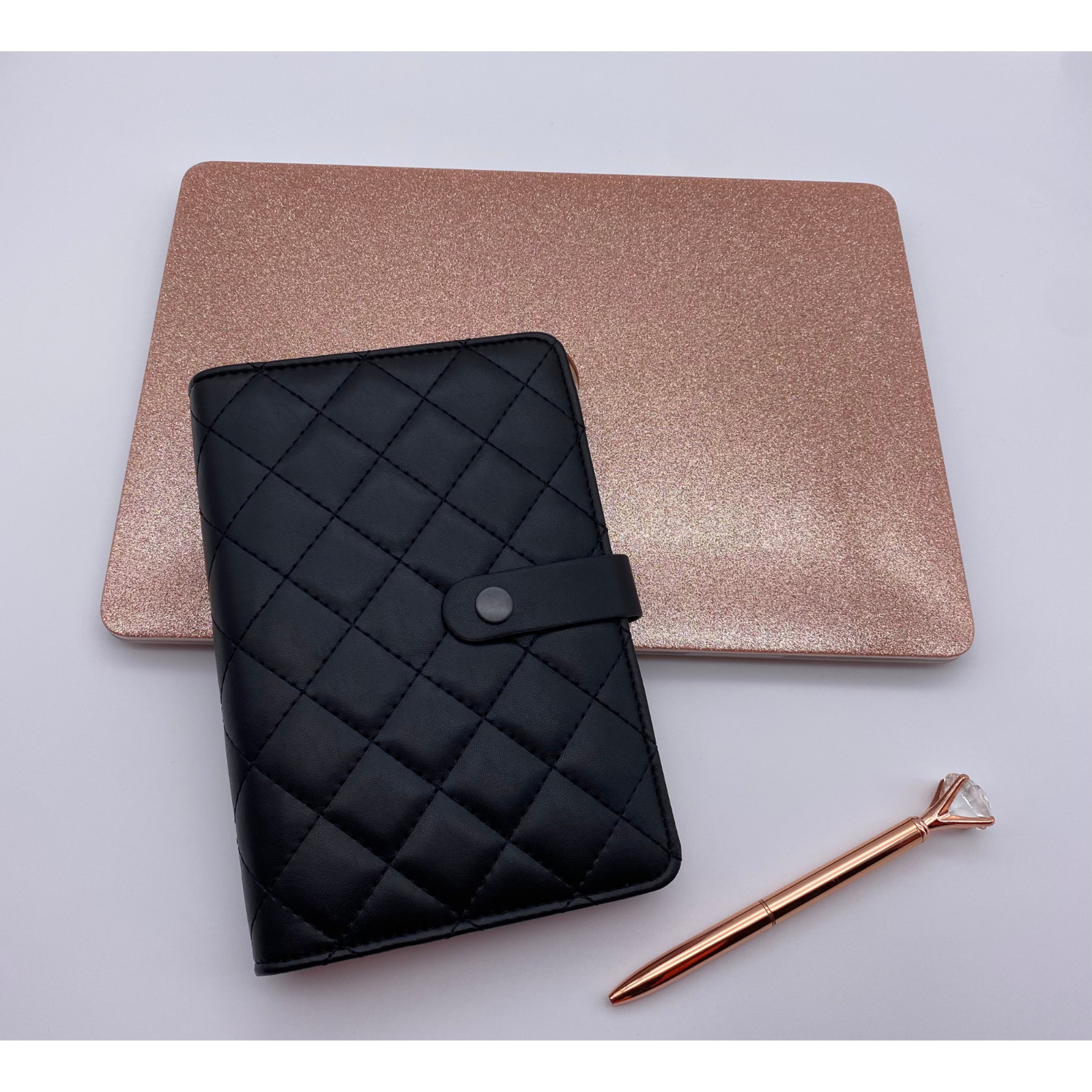 💗 Luxury Black Quilted Checkered A6 A5 Agenda Binder Planner Cash Envelope