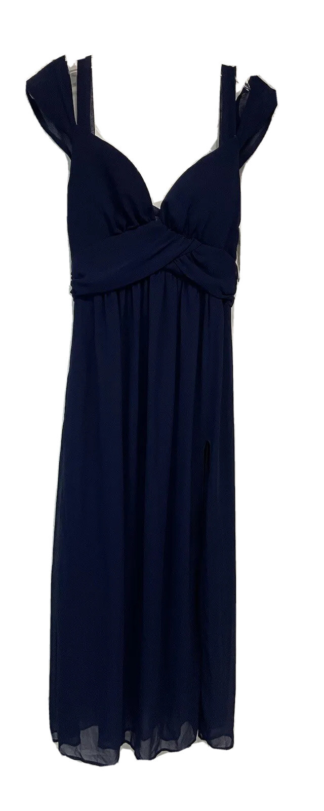 Haoduoyi Navy Blue Chiffon Maxi Dress Gown Deep Slit NEW M