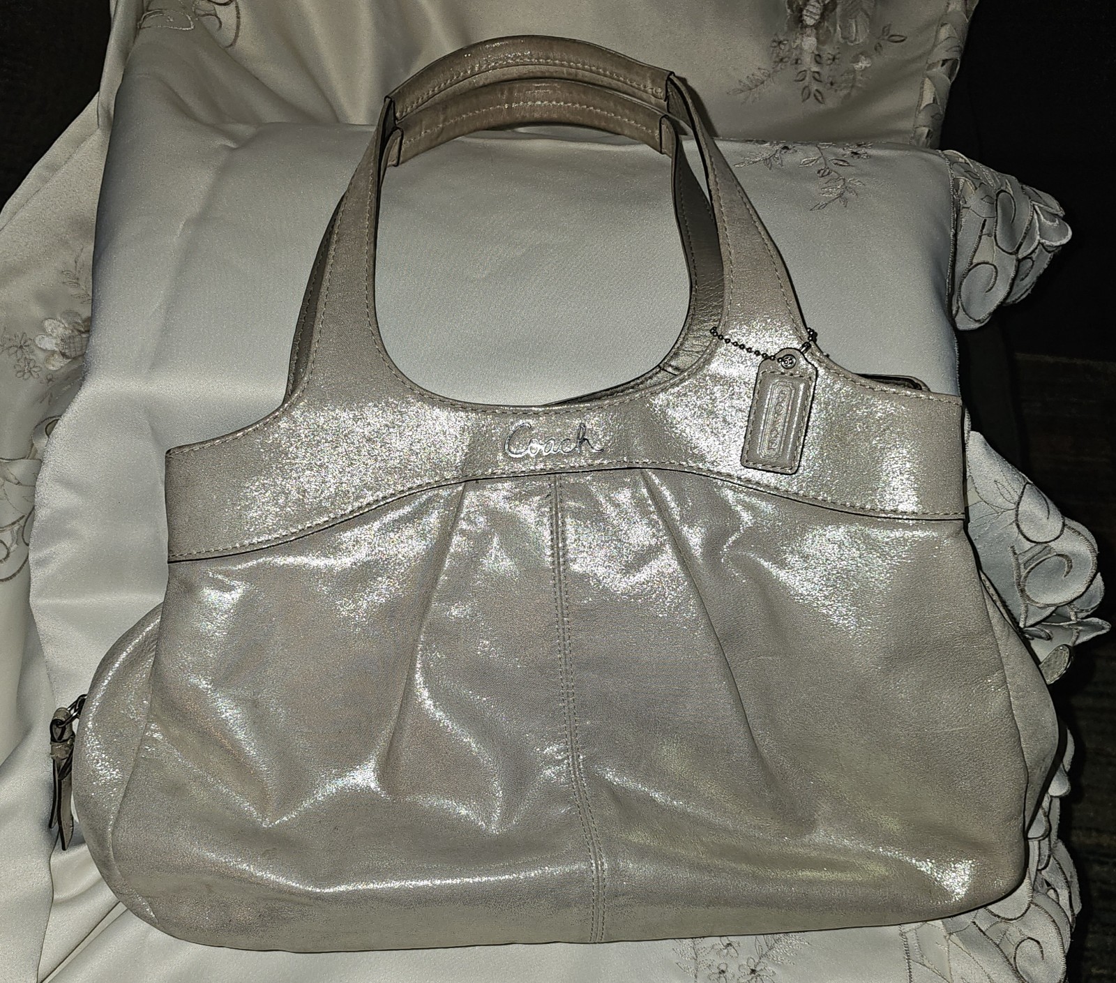 Coach Lexi Large Shoulder Bag Metallic Champagne Gold Sparkle Leather Bag
