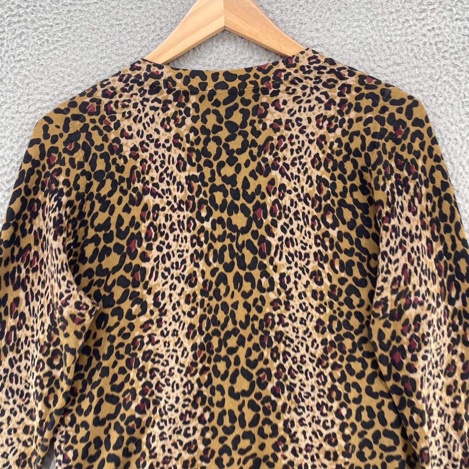 Talbots Sweater Women Large Petite Brown Animal Print Wool Blend Button Cardigan
