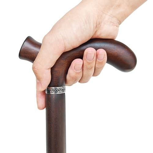 Wooden Walking Cane with 5 Height for Men and Women, Handmade 35inch Walnut