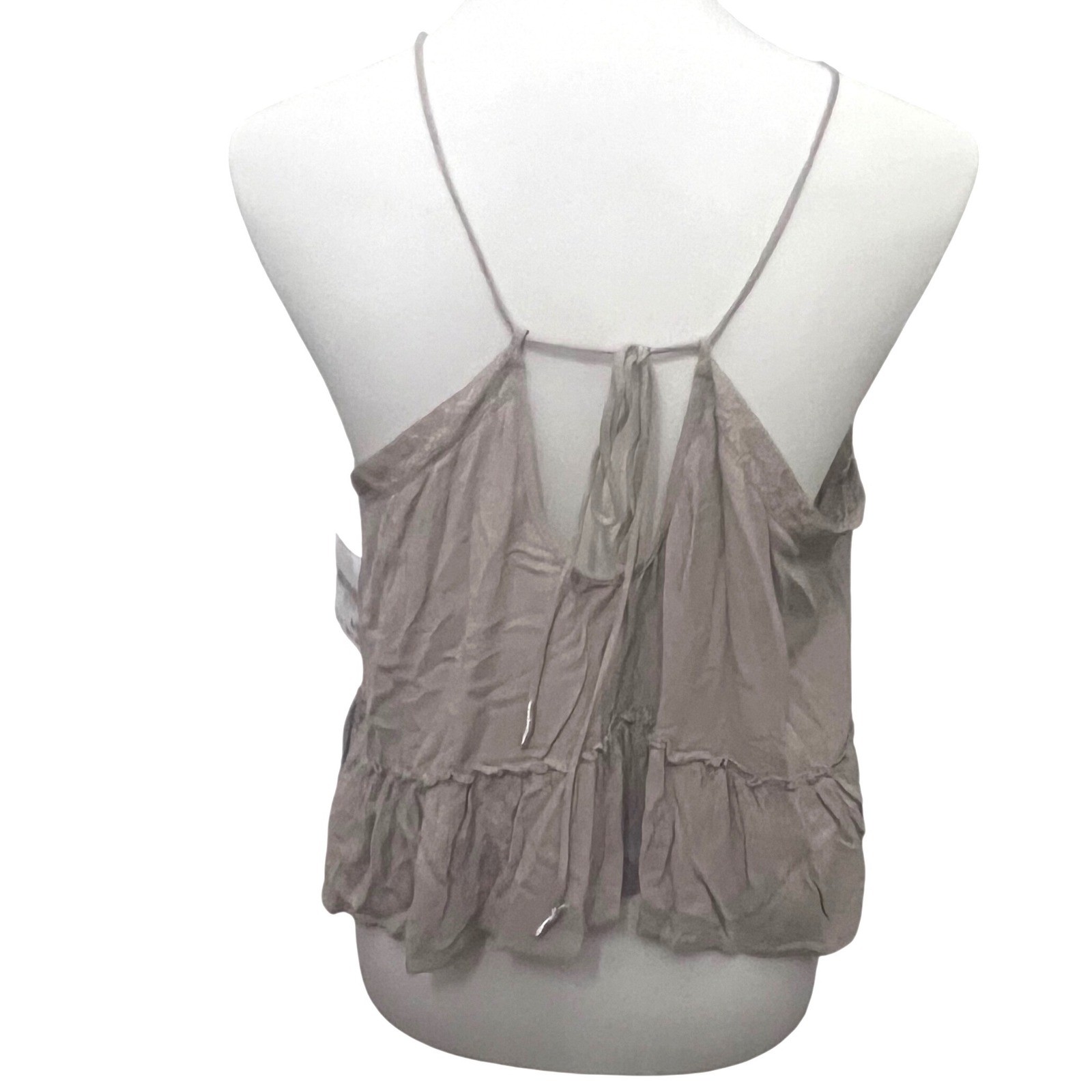 Ivy May Boho Beach Flowy Beige Floral Embroidered Lace Trim Halter Peplum NWT M
