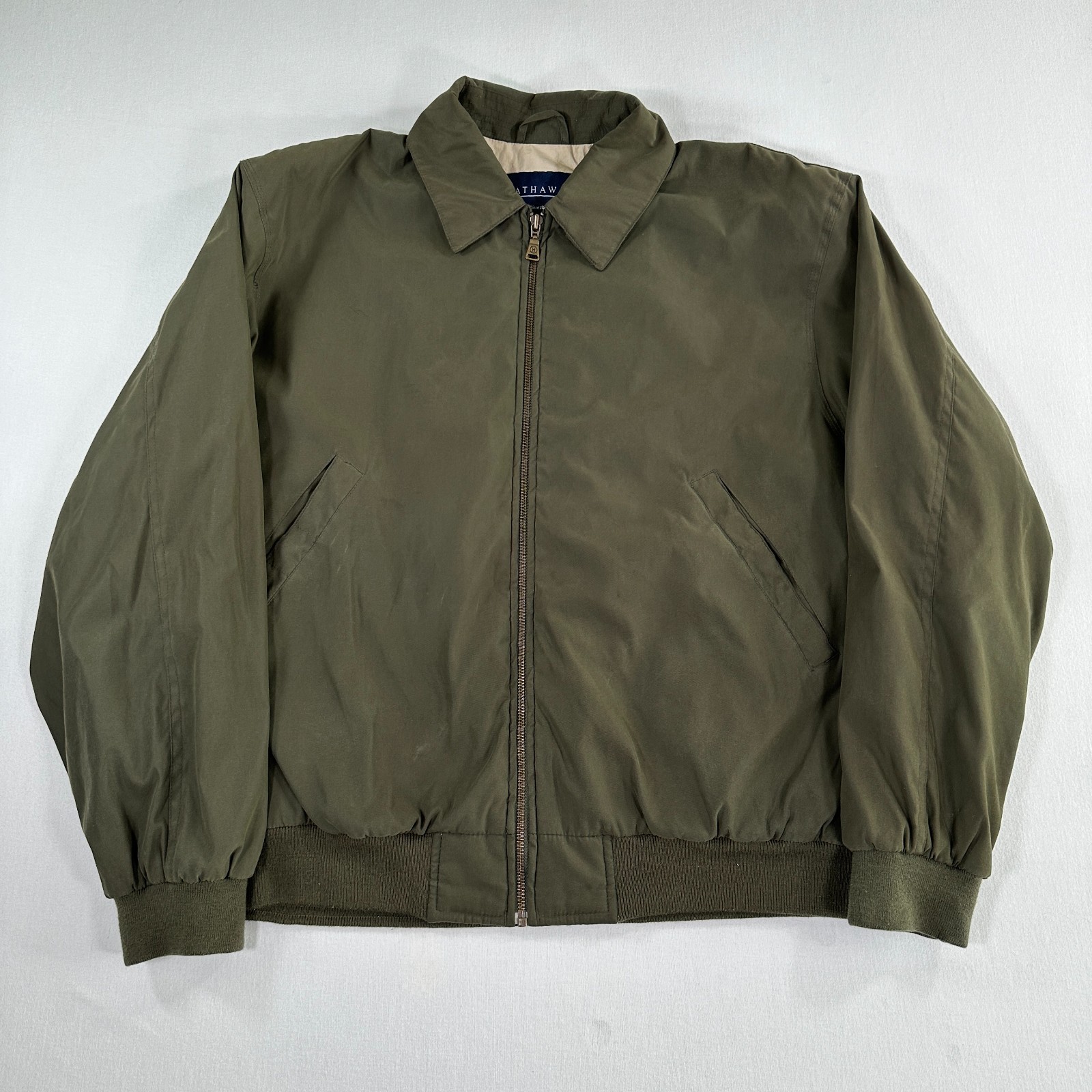 Vintage Hathaway Mens Bomber Jacket Green Microfiber Size M Collared