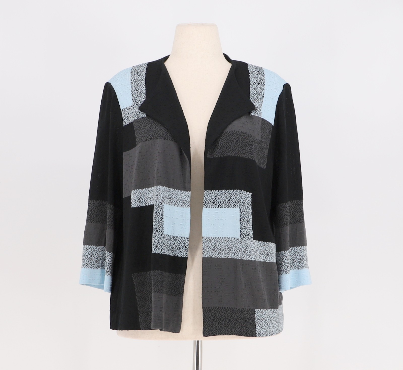 MING WANG Geometric Open Front Knit Cardigan Jacket Size L