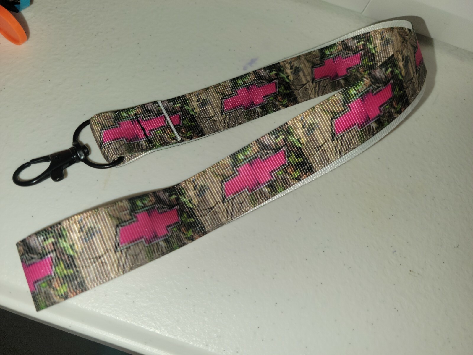 Homemade Multiple Purpose Camo Pink Chevy Bow Tie Lanyard Keychain Badge Etc