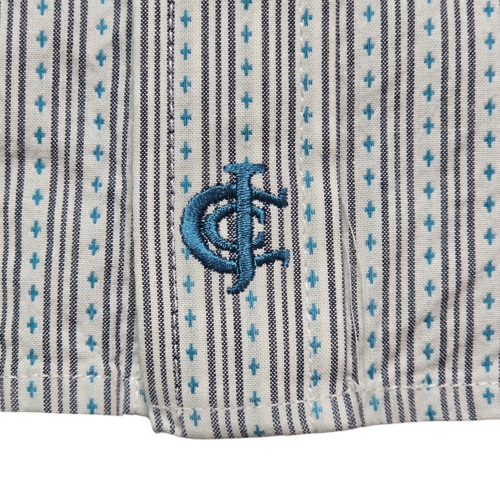Button Down Shirt Cody James XL Mens White Blue Excellent Striped Western Core