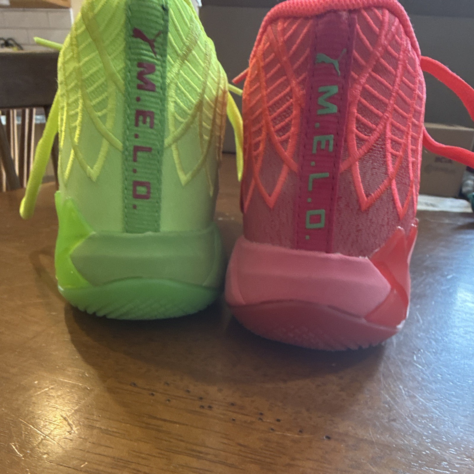 PUMA MB 01 Rick and Morty Mismatched Green/Red Colorblock Mid Top Sneakers