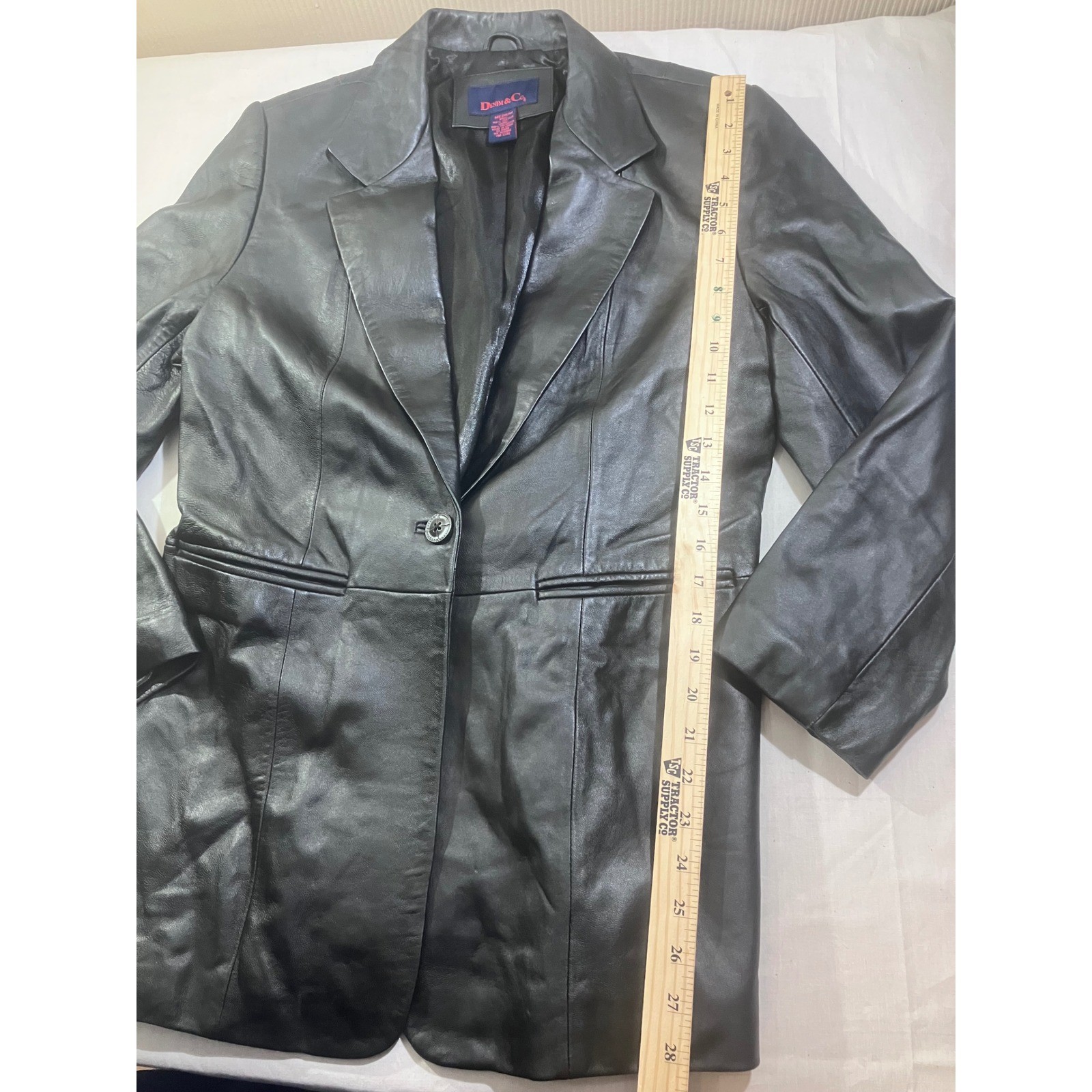 Denim & Co Womens Black 100% Leather Blazer Jacket Medium Single Button Coat