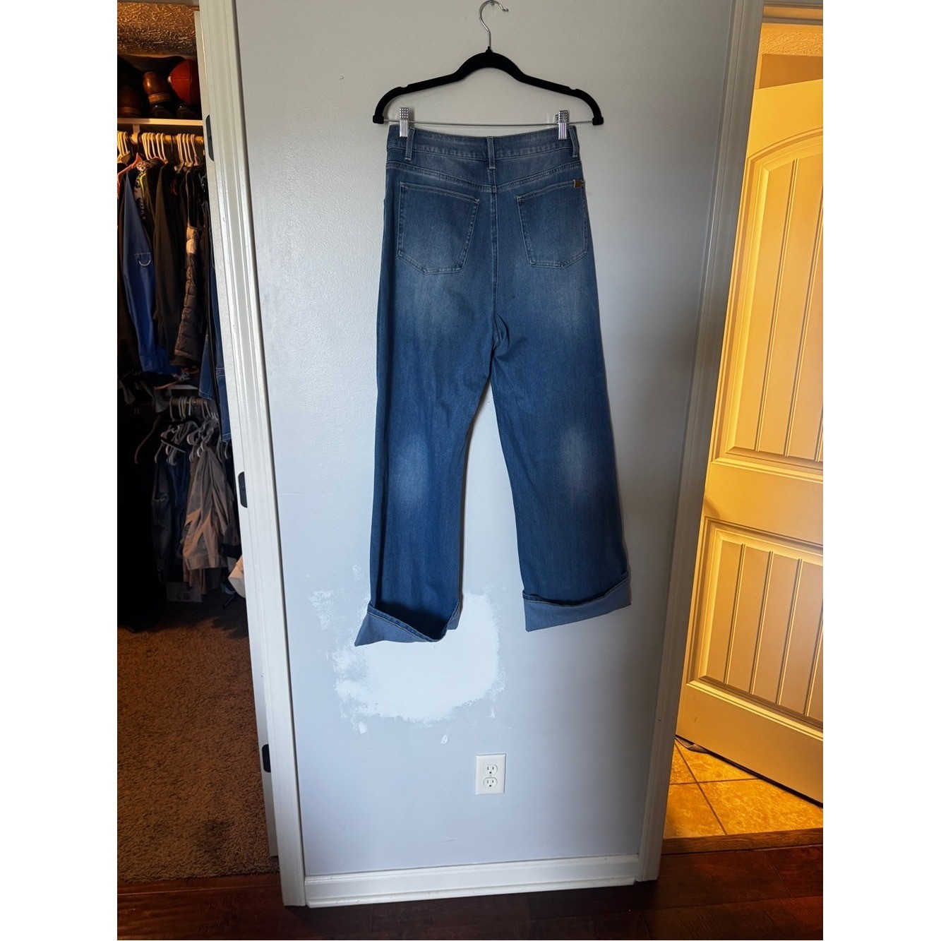 HALARA Dark Blue Wide-Leg Jeans with Cuffed Hem