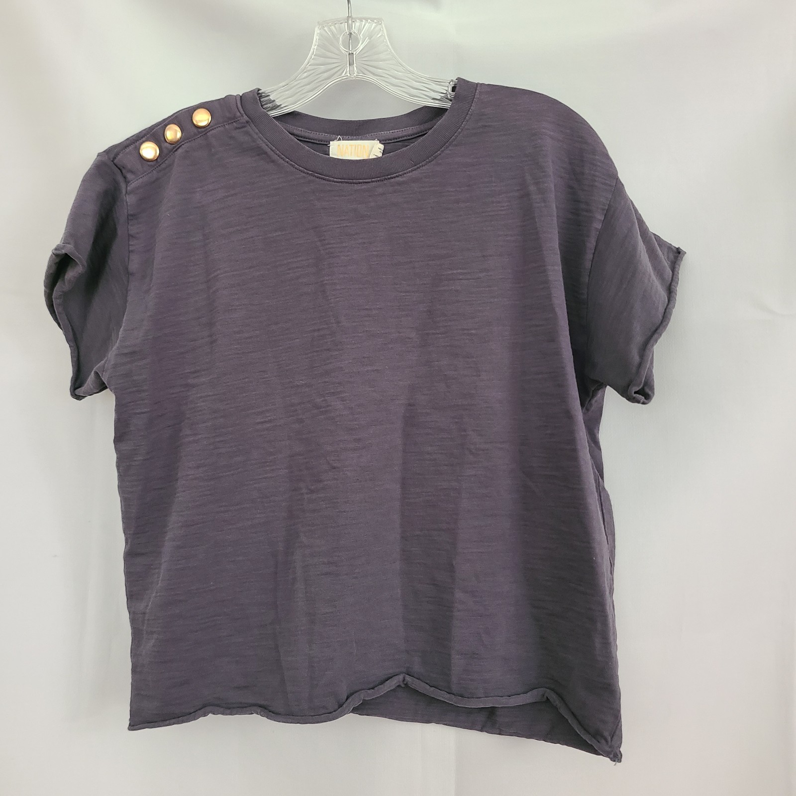 Nation LTD Sz XS Grey Boxy Relaxed Oversized Gold Button Accent Casual Top