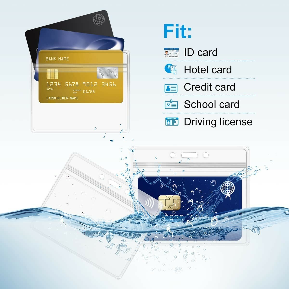 *2 Pack WATERPROOF ID Card Holder Credit Clear Travel Badge Cruise trips work