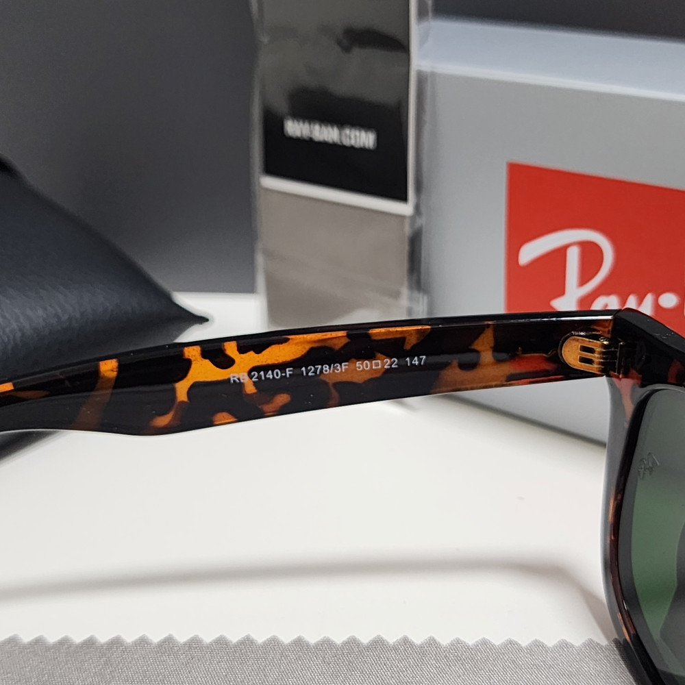 Ray-Ban RB2140-F Wayfarer Sunglasses Tortoise Frame Glass Green Lens 50-22 mm