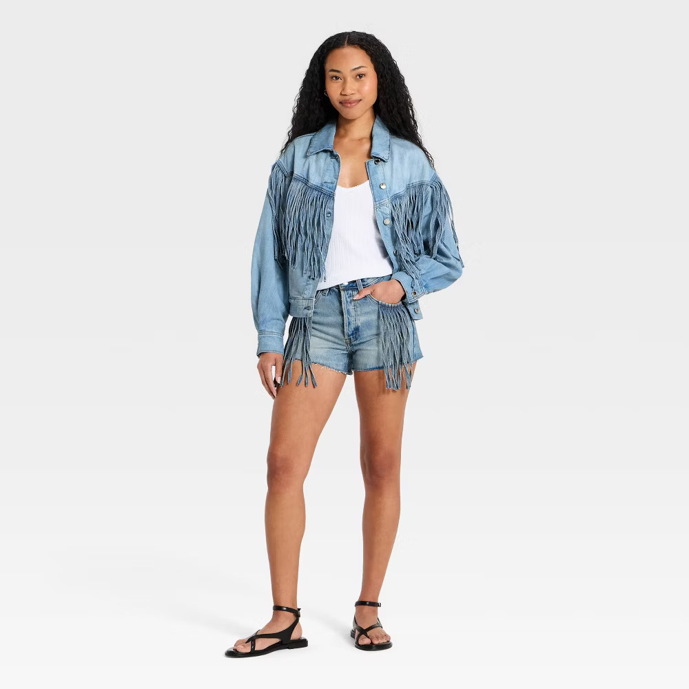 Women Fringe Denim Jacket – Universal Thread Light Wash XL