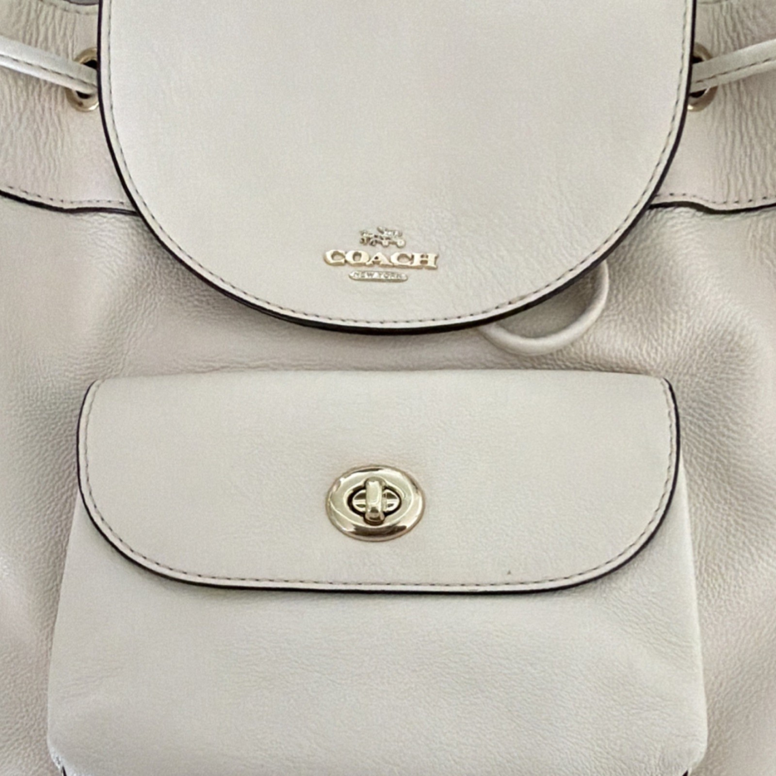 Coach Ivory Backpack Turn Lock Drawstring Logo Gold Hardware Bag Charm Designer