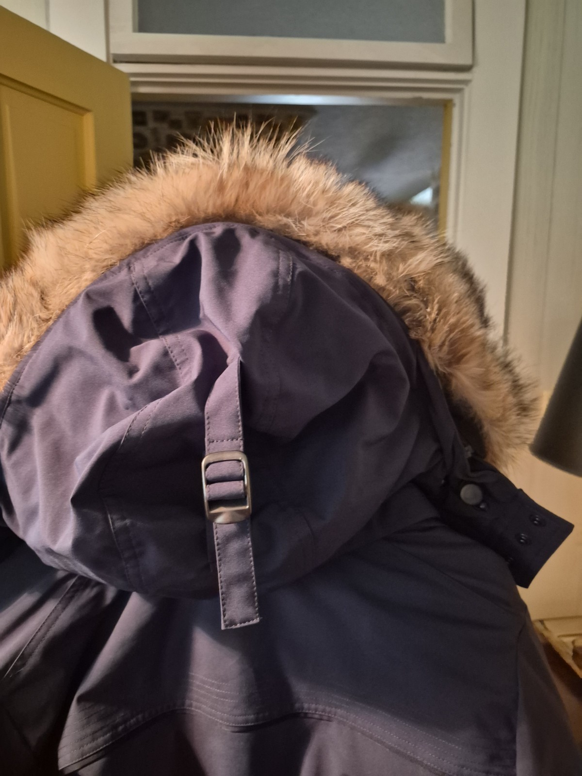 CMFR Men’s Blue Full Zip Hooded Bomber Jacket M Stand-Up Fur Trim Down Short