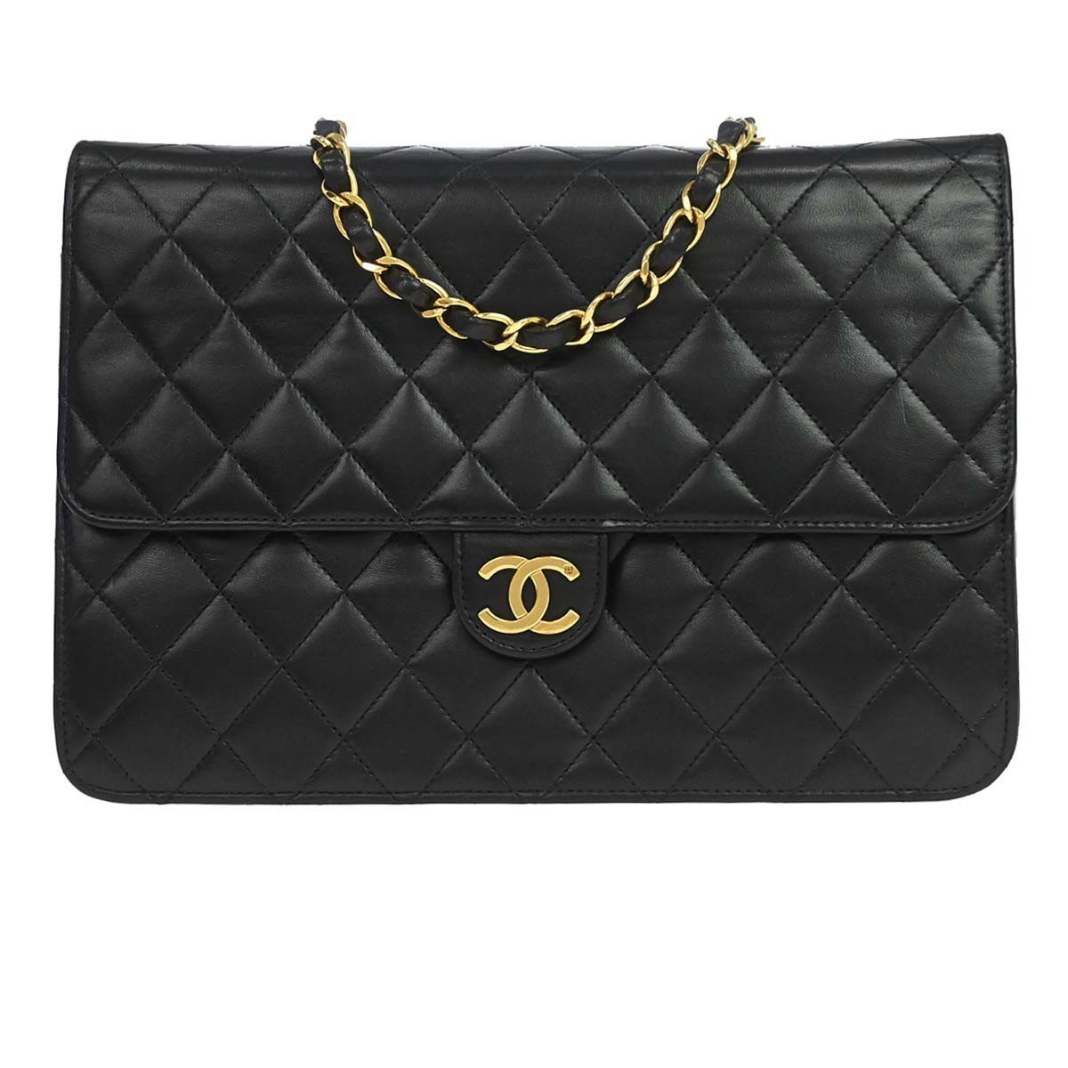 Chanel Black Lambskin Pushlock Medium Half Flap Shoulder Bag 188065